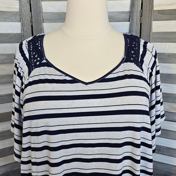 Lace Trim Short Sleeve Stripe Top | 89th & Madison | 3X - Picture 3 of 13